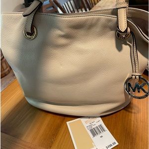 Michael Kors cream/beige leather shoulder tote